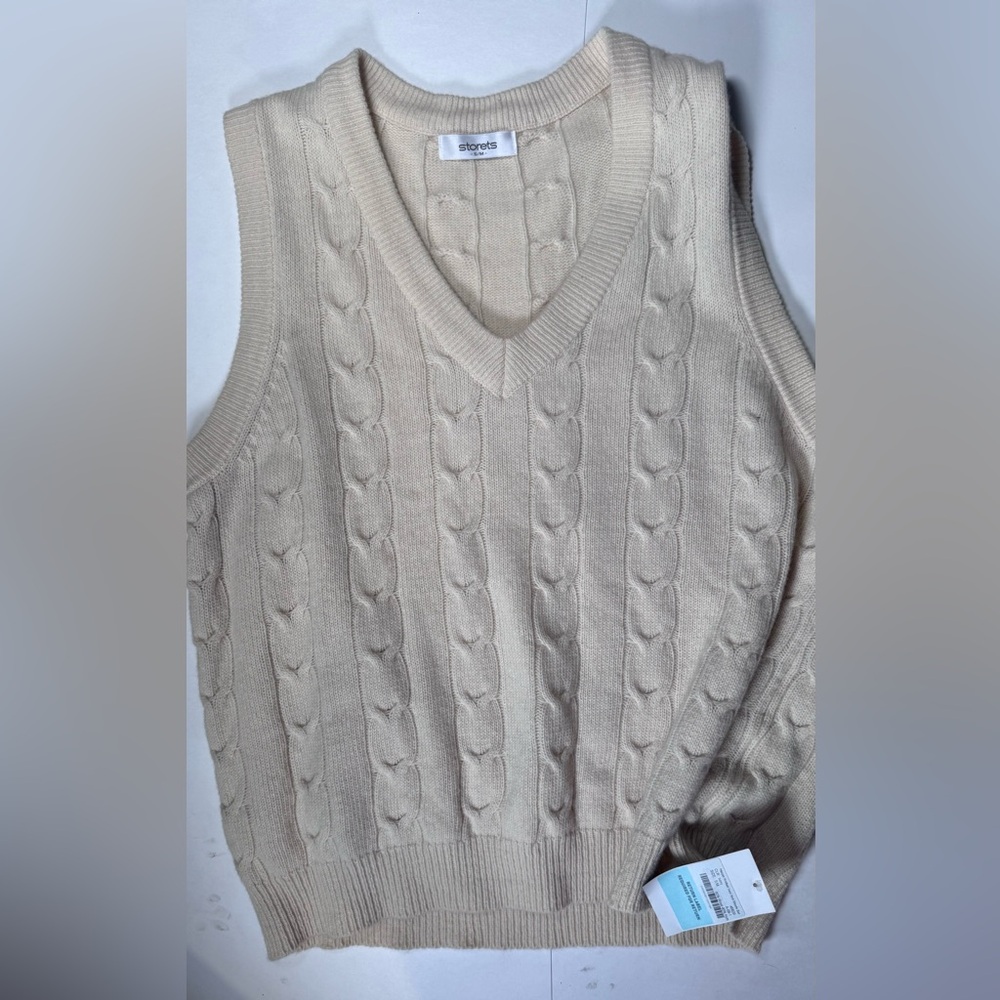 Storets Cream Cable‎ Knit V-Neck Sweater Vest
